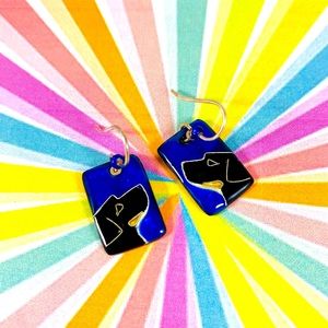 Adorable vintage blue enamel cloisonné doggie drop earrings